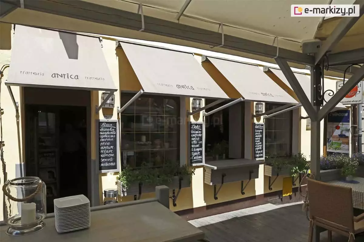 Markizy Balkonowo-Sklepowe 4 Markizy sklepowe na ramionach do wneki