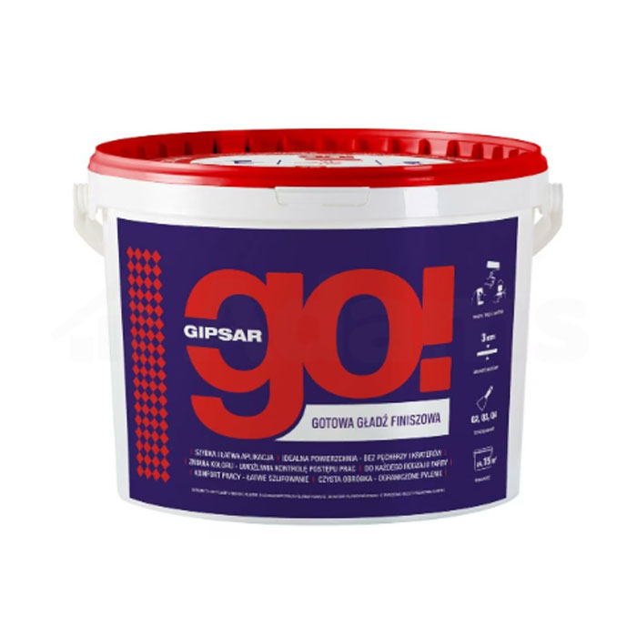 Gładź-finiszowa-ATLAS-GIPSAR-GO-18kg Gładź finiszowa ATLAS GIPSAR GO charakteryzuje się gotową do używania bezpyłową masą, którą aplikujesz wprost na powierzchnie. Dzięki zastosowaniu tej gładzi zyskasz idealnie gładkie powierzchnie