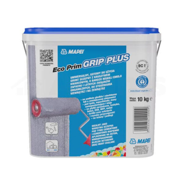 Grunt MAPEI Eco Prim Grip to bezrozpuszczalnikowy szary preparat gruntujący na bazie żywic syntetycznych w dyspersji wodnej z dodatkiem kruszywa kwarcowego.