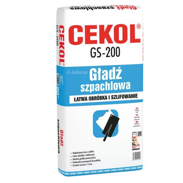 Gładź szpachlowa CEKOL GS-200 to ekologiczna i łatwa w użyciu mieszanka gipsu syntetycznego, wypełniaczy mineralnych i dodatków, zapewniająca doskonałą przyczepność i łatwą obróbkę.
