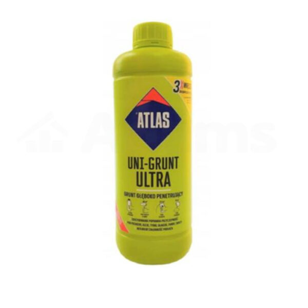 ATLAS UNI-GRUNT ULTRA jest preparatem gruntującym przeznaczonym do różnych typów podłoży (ścian, podłóg, sufitów), wewnątrz i na zewnątrz budynków.