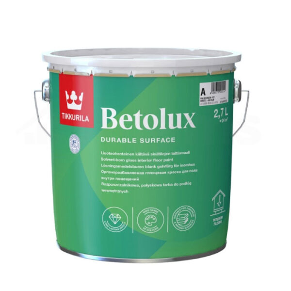 Farba do podłóg TIKKURILA BETOLUX A jest przeznaczona do malowania betonowych i drewnianych podłóg oraz schodów w pomieszczeniach