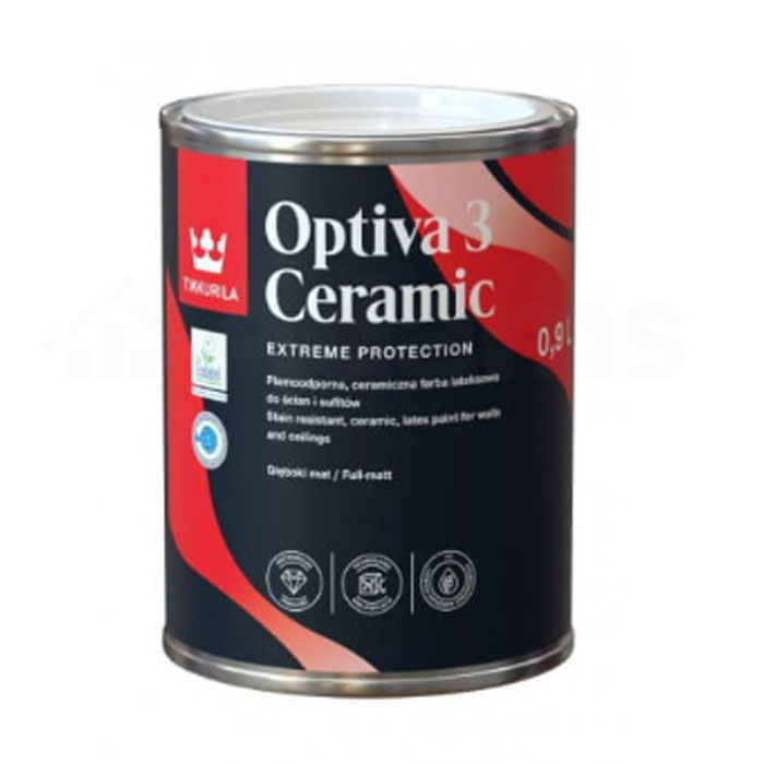 Farba-lateksowa-TIKKURILA-OPTIVA-CERAMIC-SUPER-MATT-3-A-0,9L Farba lateksowa TIKKURILA OPTIVA CERAMIC SUPER MATT 3 A to akrylowo-kompozytowa farba do ścian i sufitów w postaci bazy do barwienia