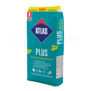 Klej wysokoelastyczny ATLAS PLUS  oparty na najnowszej mieszance związków polimerowych, które zapewniają wysoką przyczepność do każdego rodzaju podłoża.