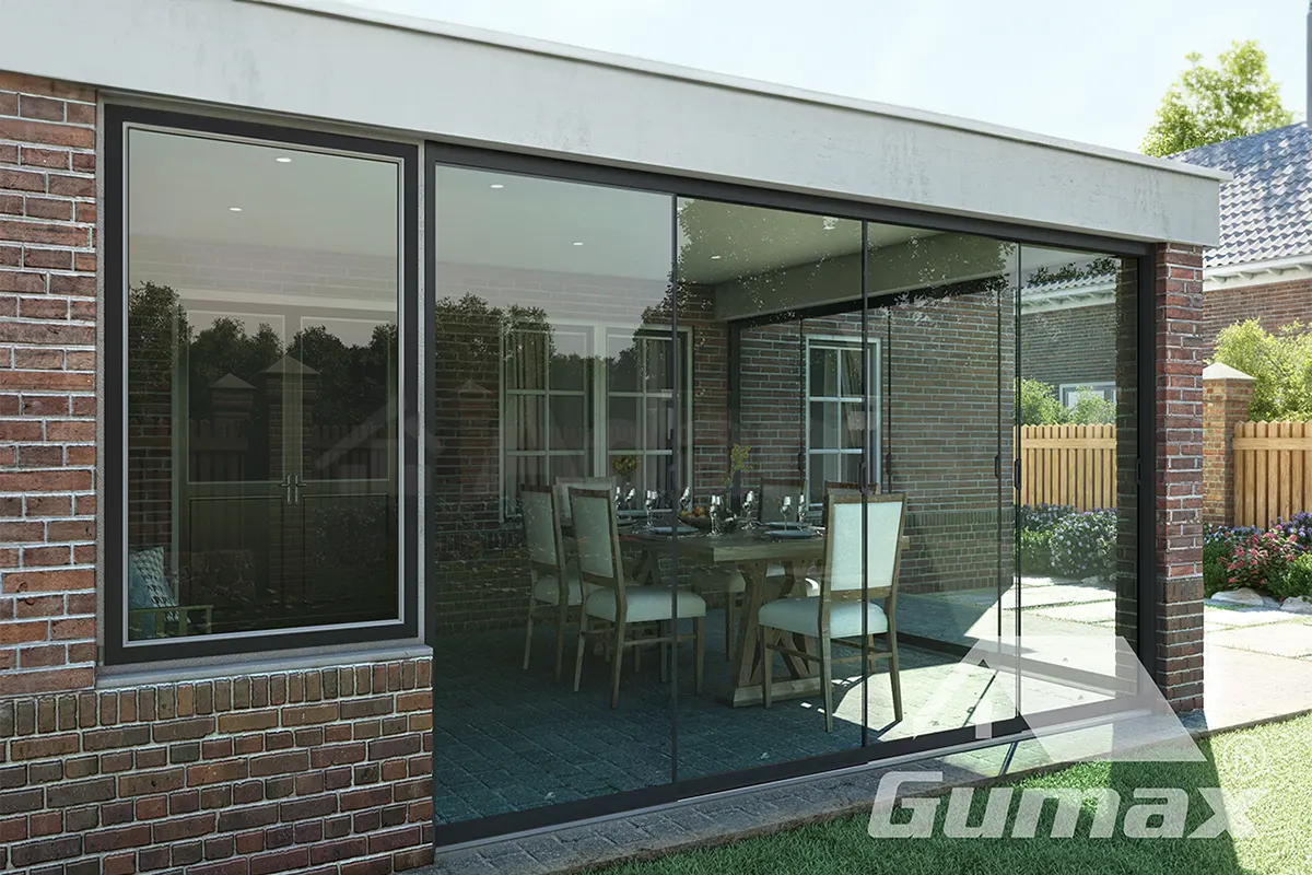 Szklane ściany przesuwne Schiebewände aus Glas als Terrassenüberdachung