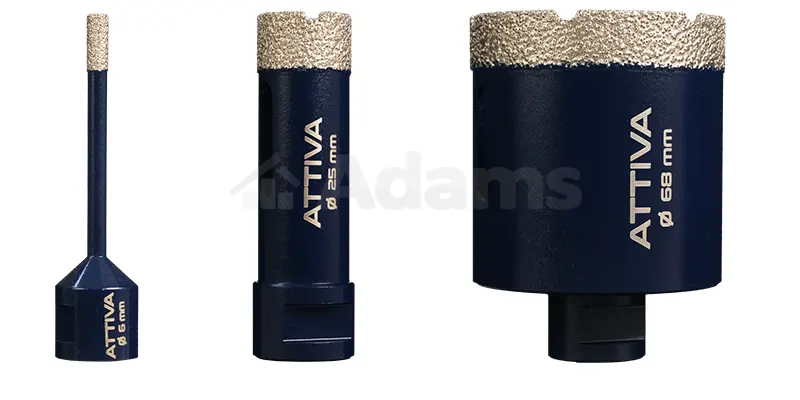 DIAMANTBOHRKRONEN DDV-T M14 ATTIVA Diamantbohrkronen DDV-T M14 von ATTIVA mit verlängerter Konstruktion für bessere Kontrolle beim Bohren.