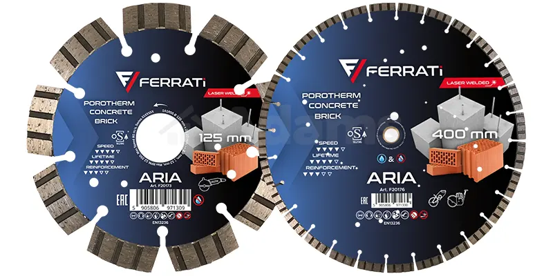Die Trennscheibe verfügt über verstärkte und gerillte Diamantsegmente, die die Arbeit erheblich beschleunigen und gut mit leichter Bewehrung zurechtkommen.