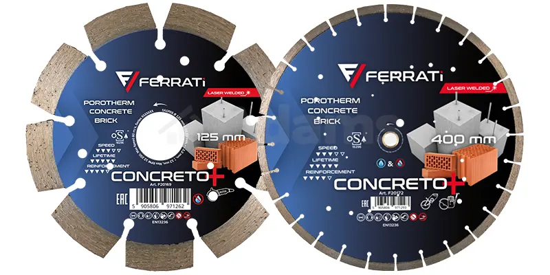 Die Trennscheibe für Beton zeichnet sich durch eine sehr hohe Haltbarkeit aus, dank der geringen Abnutzung der Segmente.