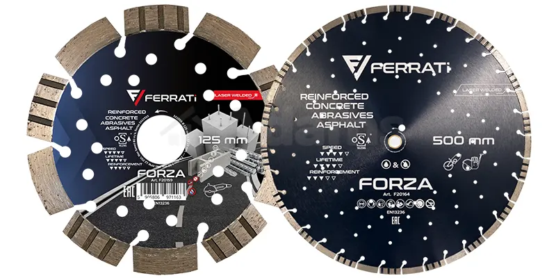 Die RORZA-Trennscheibe ist zum Schneiden von harten Asphaltstrukturen, einschließlich ungleichmäßiger Strukturen mit Gesteinsfraktionen und leicht bewehrtem Beton, geeignet.