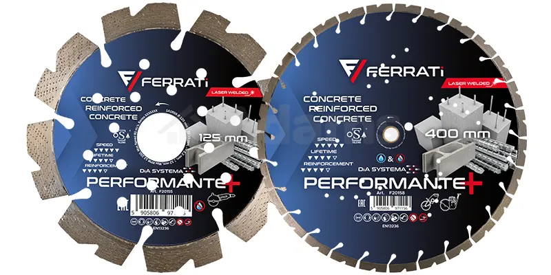 Die in DIA SYSTEMA-Technologie hergestellte Trennscheibe zeichnet sich durch erhöhte Effizienz beim Schneiden von hartem und stark bewehrtem Beton aus.